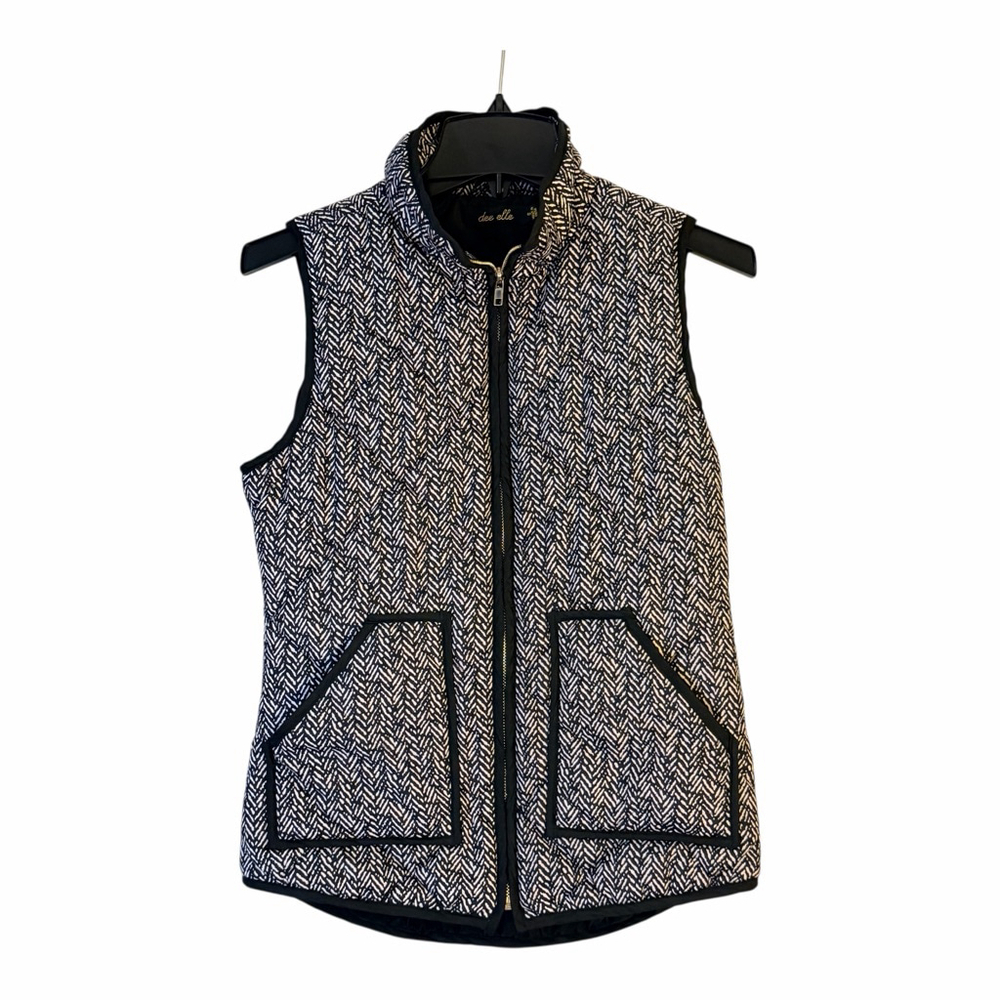 dee elle Women's Small Black & White Chevron Quilted Vest EUC b14